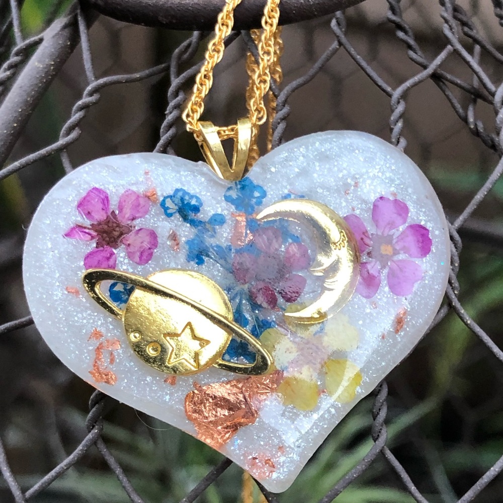 Pastel floral galaxy crystal necklace handmade